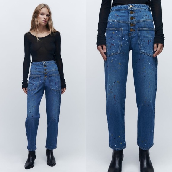 Zara Jeans Zara The Rise Cropped Painter Zw Jeans Poshmark